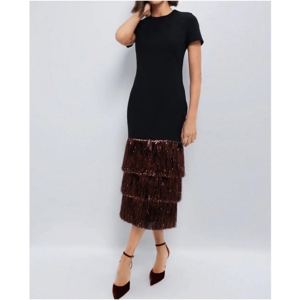 HYACINTH HOUSE Black & Bronze Metallic Fringe Francie Short Sleeve Maxi Dress - Picture 11 of 11